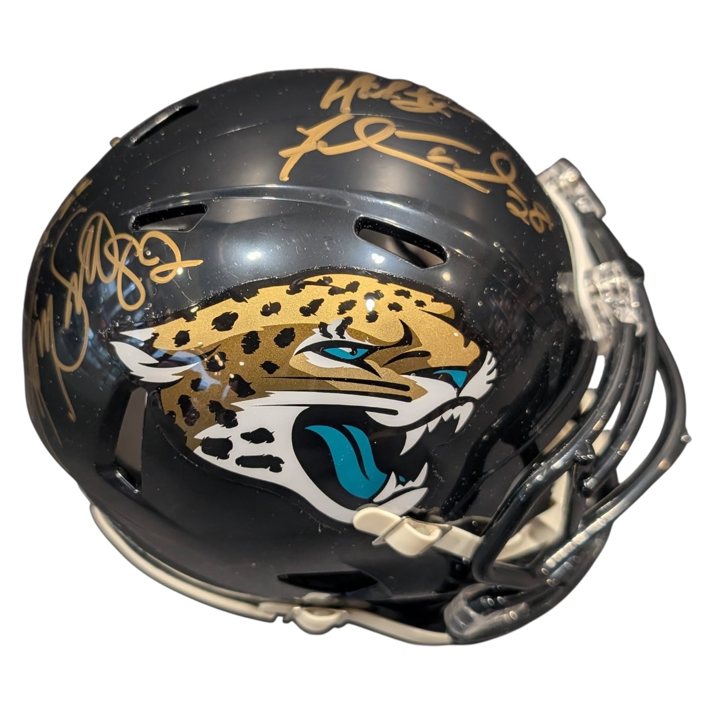 Pride of the Jaguars - Tony Boselli , Mark Brunell, Jimmy Smith And Fred Taylor Autographed Jacksonville Jaguars Mini Helmet - JSA