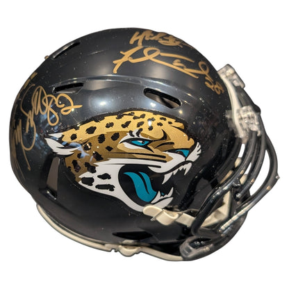 Pride of the Jaguars - Tony Boselli , Mark Brunell, Jimmy Smith And Fred Taylor Autographed Jacksonville Jaguars Mini Helmet - JSA