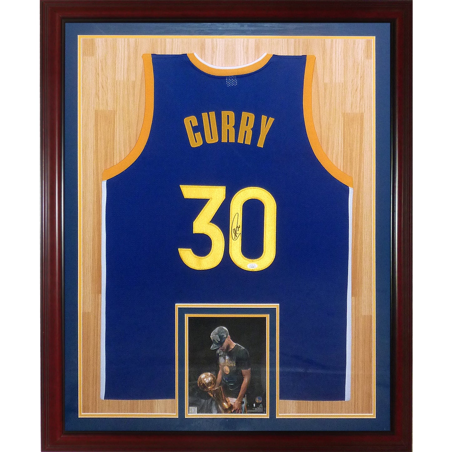 Stephen Curry Autographed Golden State Warriors (Blue #30) Deluxe Framed Jersey - JSA
