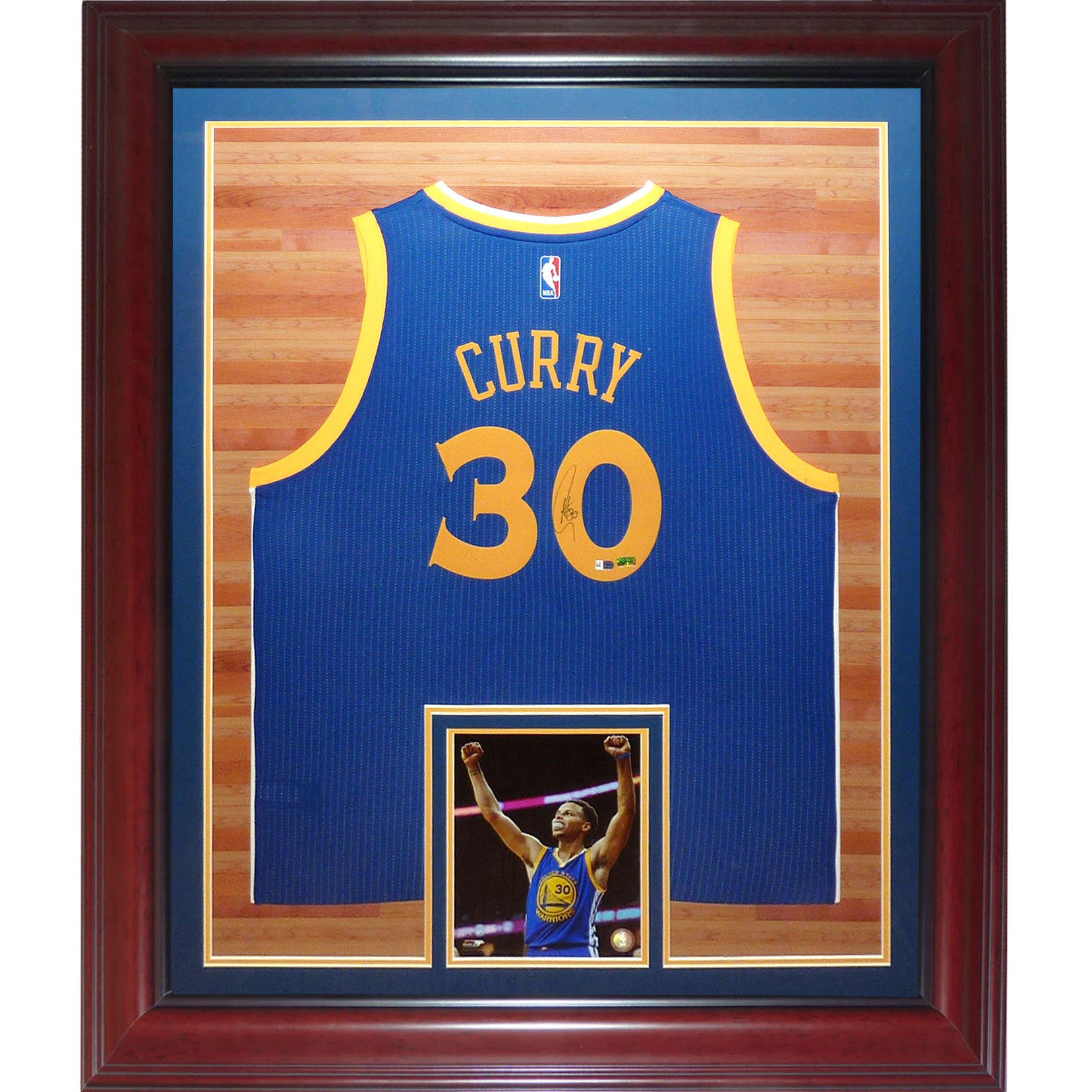 Stephen Curry Autographed Golden State Warriors (Blue #30 Swingman) Deluxe Framed Jersey - Fanatics