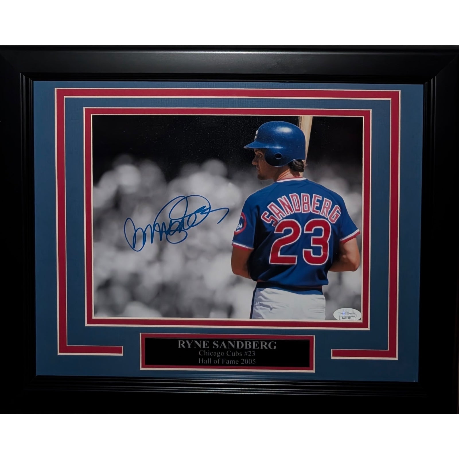 Ryne Sandberg Autographed Chicago Cubs (Horiz Batting) Deluxe Framed 8x10 Photo - JSA