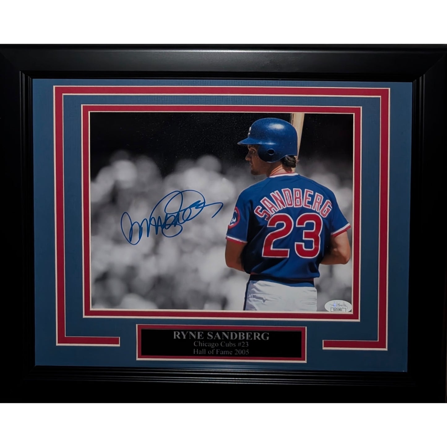 Ryne Sandberg Autographed Chicago Cubs (Horiz Batting) Deluxe Framed 8x10 Photo - JSA