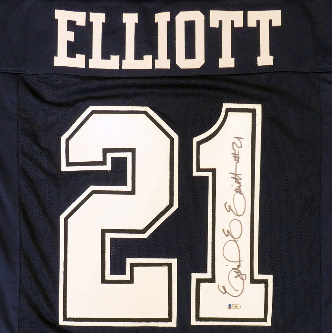 Ezekiel Elliott Autographed Dallas Cowboys (Blue #21) Custom Jersey - Beckett Witness