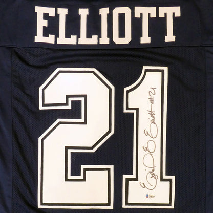 Ezekiel Elliott Autographed Dallas Cowboys (Blue #21) Custom Jersey - Beckett Witness