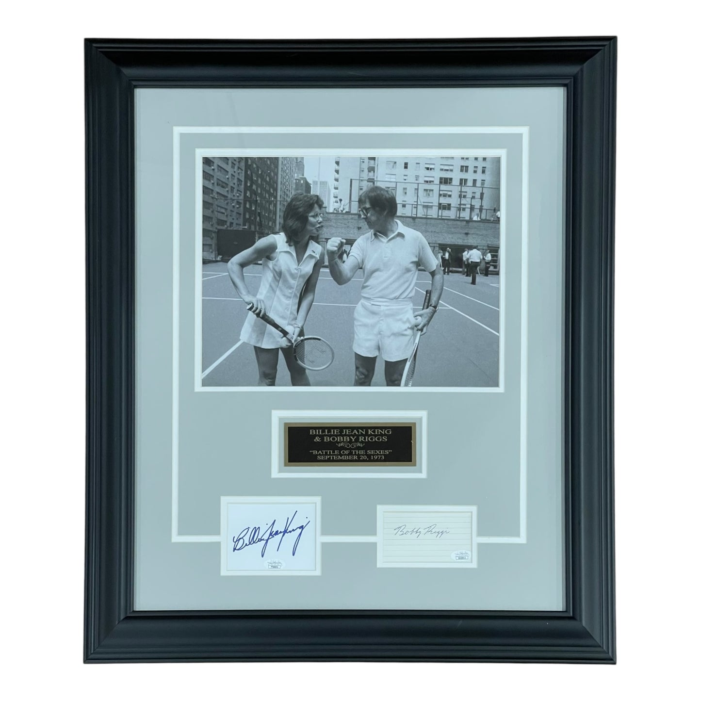 Billie Jean King And Bobby Riggs Dual Autographed "Battle of the Sexes" Deluxe Framed Piece with 16x20 Photo - JSA