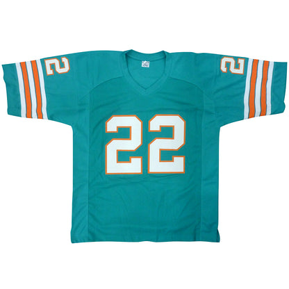 Mercury Morris Autographed Miami Dolphins (Teal #22) Custom Jersey w/ "17-0"