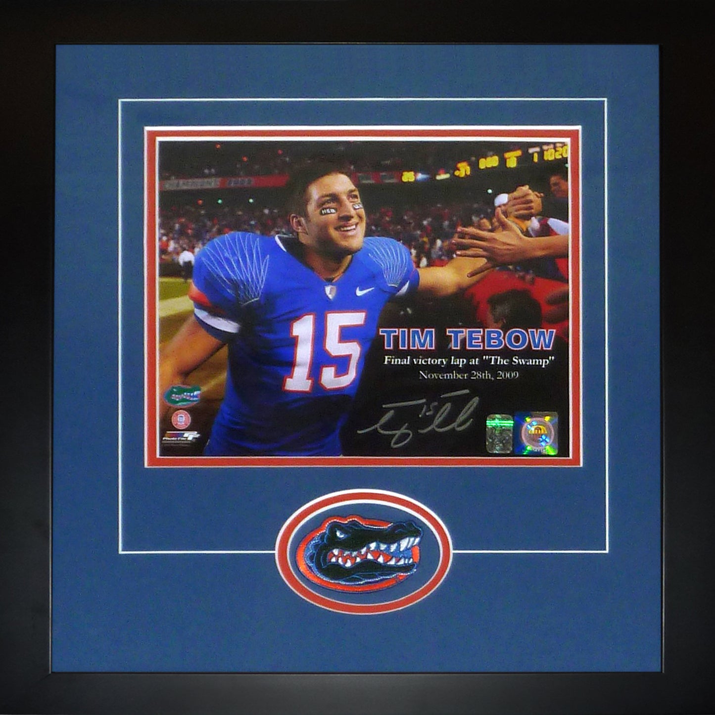 Tim Tebow Autographed Florida Gators (Final Victory Lap) Deluxe Framed 8x10 Photo - Tebow Holo