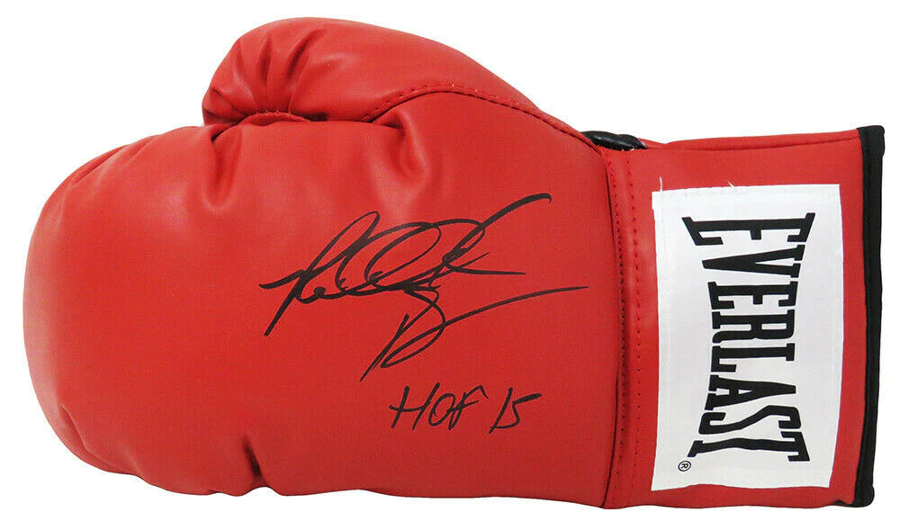 Riddick Bowe Autographed Red Everlast Boxing Glove w/ "HOF 15" - JSA