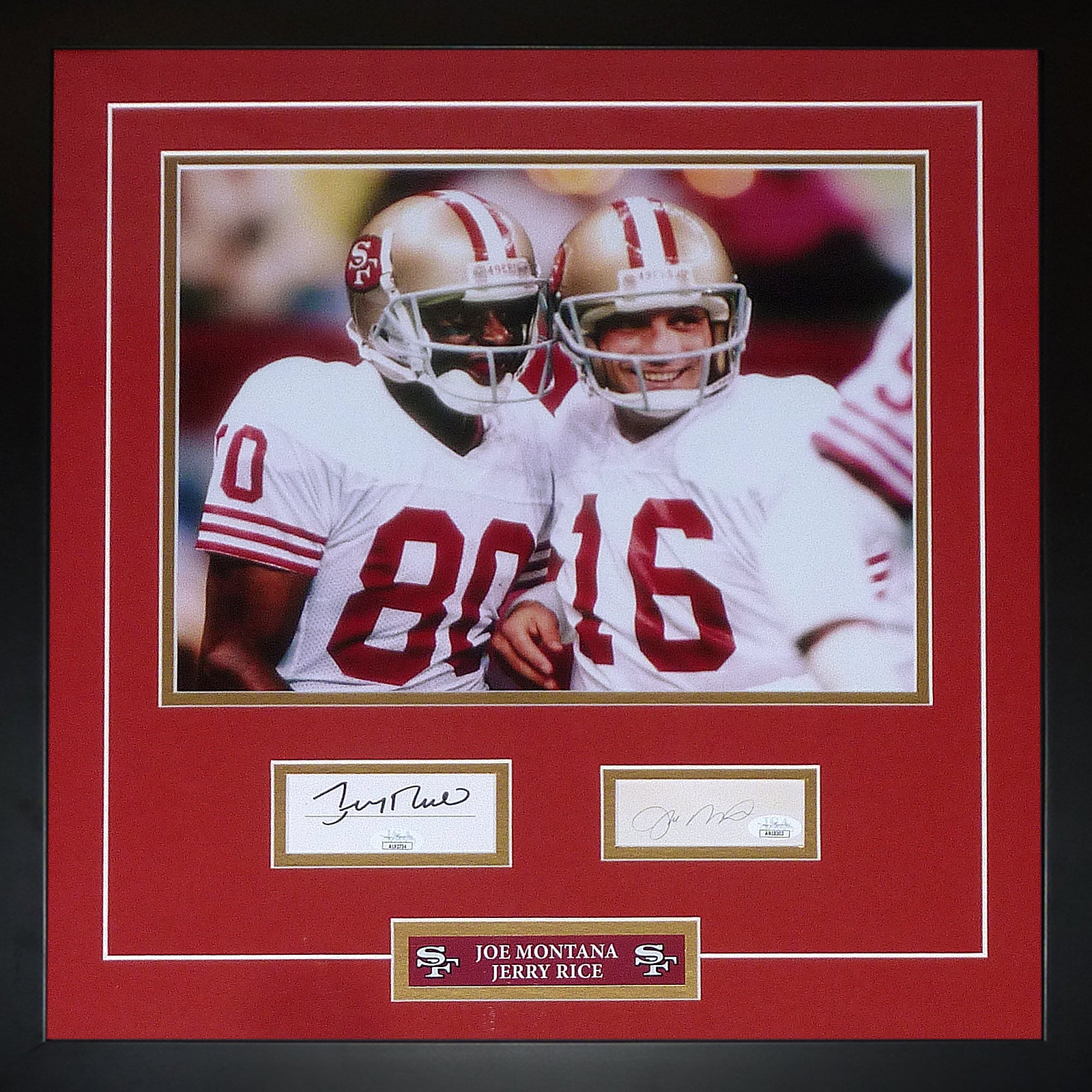 Jerry Rice And Joe Montana Autographed San Francisco 49ers Deluxe Framed 11x14 Photo Piece - JSA
