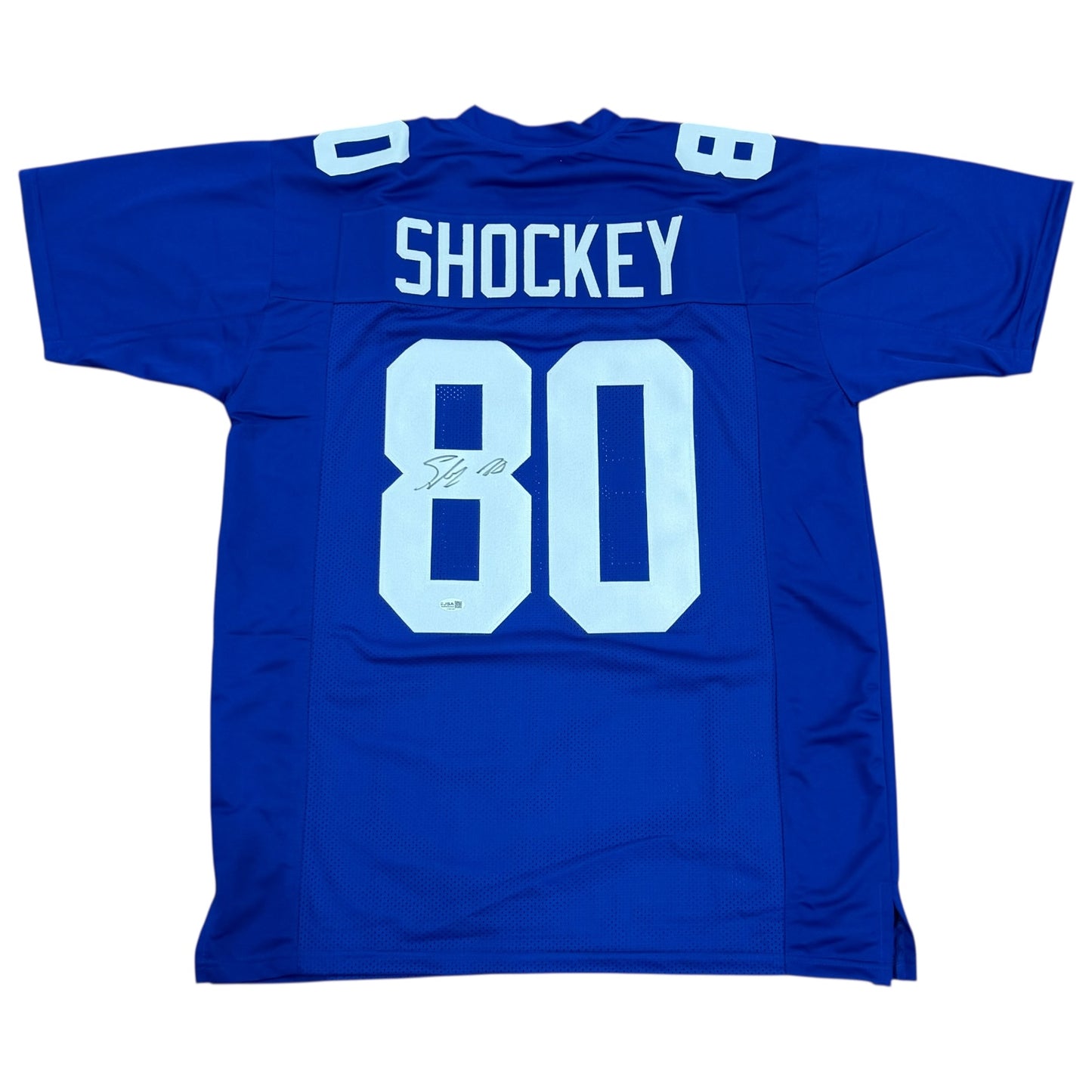 Jeremy Shockey Autographed New York (Blue #80) Custom Jersey - JSA