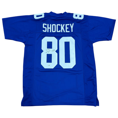 Jeremy Shockey Autographed New York (Blue #80) Custom Jersey - JSA