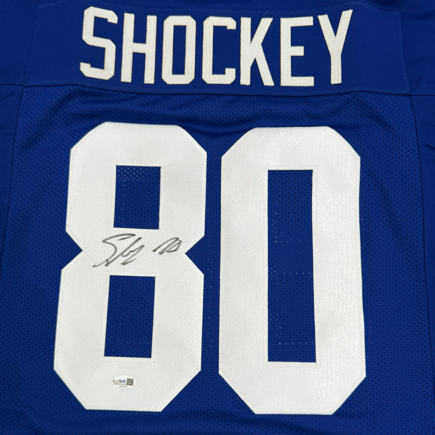 Jeremy Shockey Autographed New York (Blue #80) Custom Jersey - JSA
