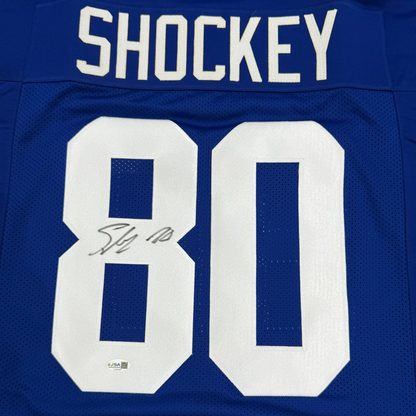 Jeremy Shockey Autographed New York (Blue #80) Custom Jersey - JSA