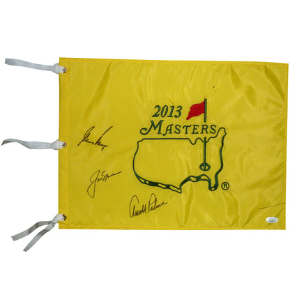 Jack Nicklaus, Arnold Palmer And Gary Player Autographed Masters Golf Pin Flag - JSA Full Letter