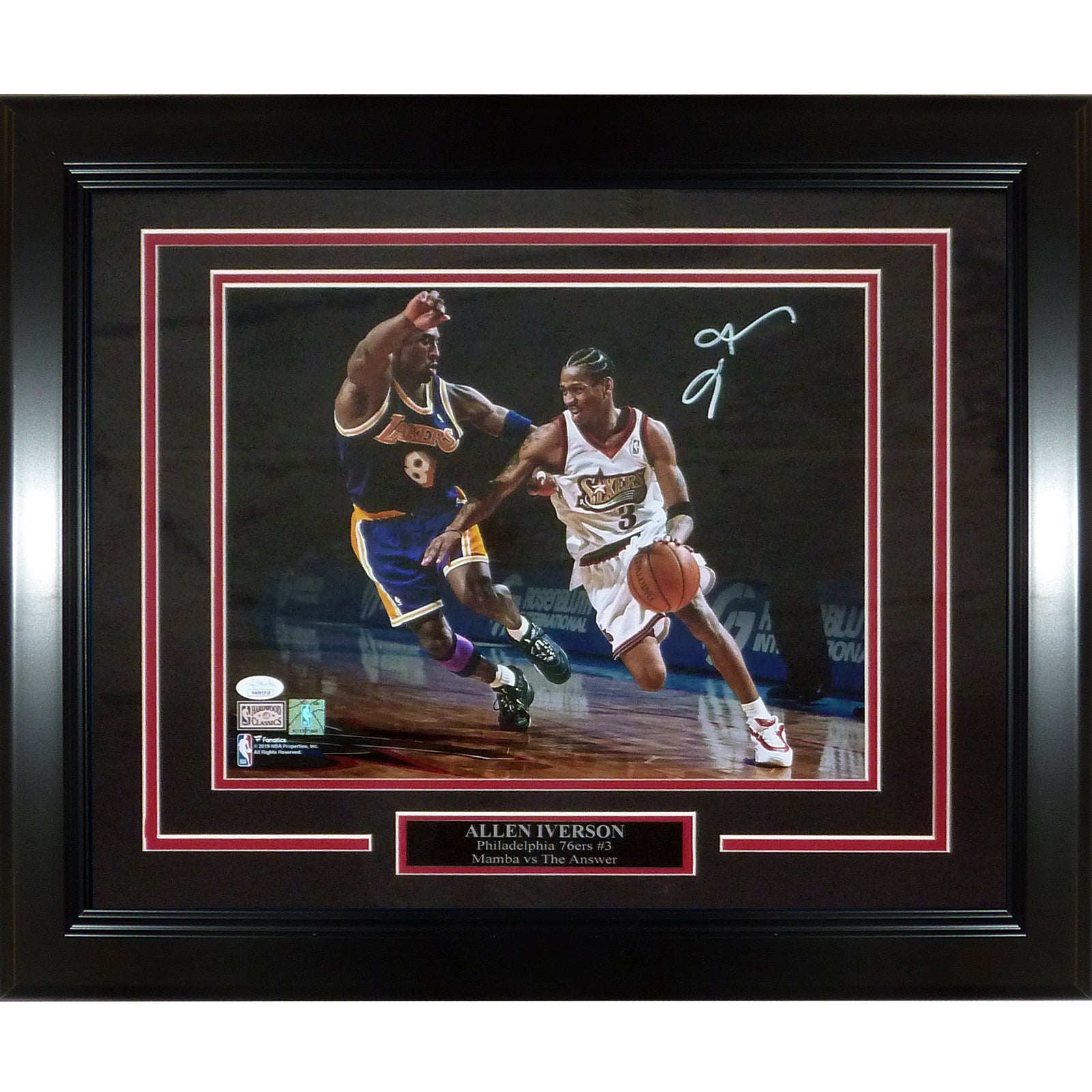 Allen Iverson Autographed Philadelphia 76ers (vs Kobe Bryant) Deluxe Framed 11x14 Photo with Nameplate - Beckett