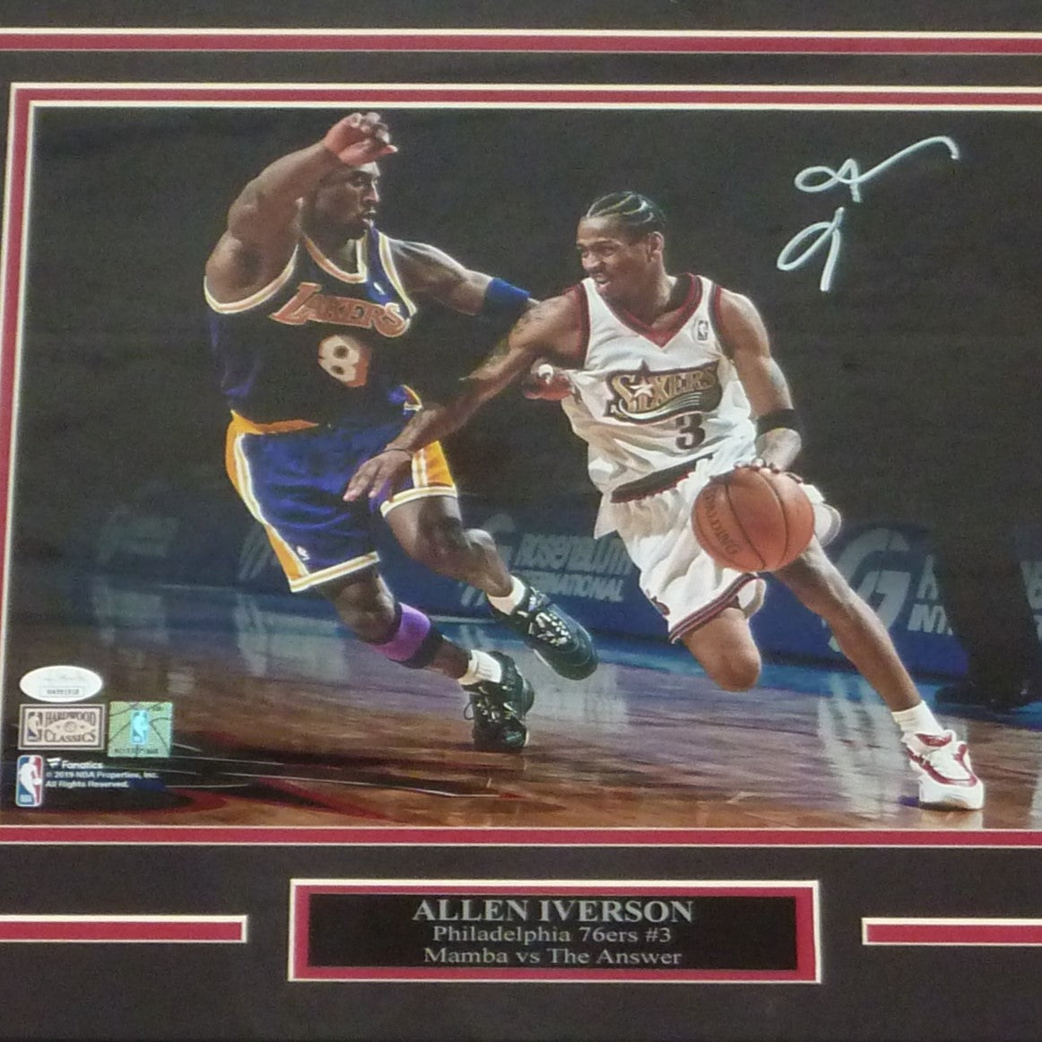 Allen Iverson Autographed Philadelphia 76ers (vs Kobe Bryant) Deluxe Framed 11x14 Photo with Nameplate - Beckett