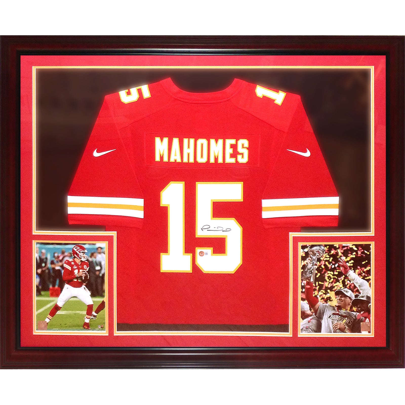 Patrick Mahomes Autographed Kansas City Chiefs (Red #15 NIKE) Deluxe Framed Jersey - JSA