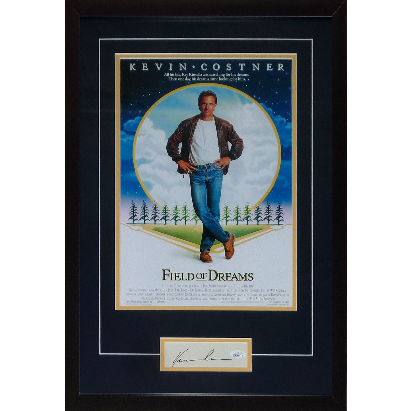 Field of Dreams 11x17 Movie Poster Deluxe Framed with Kevin Costner Autograph - JSA