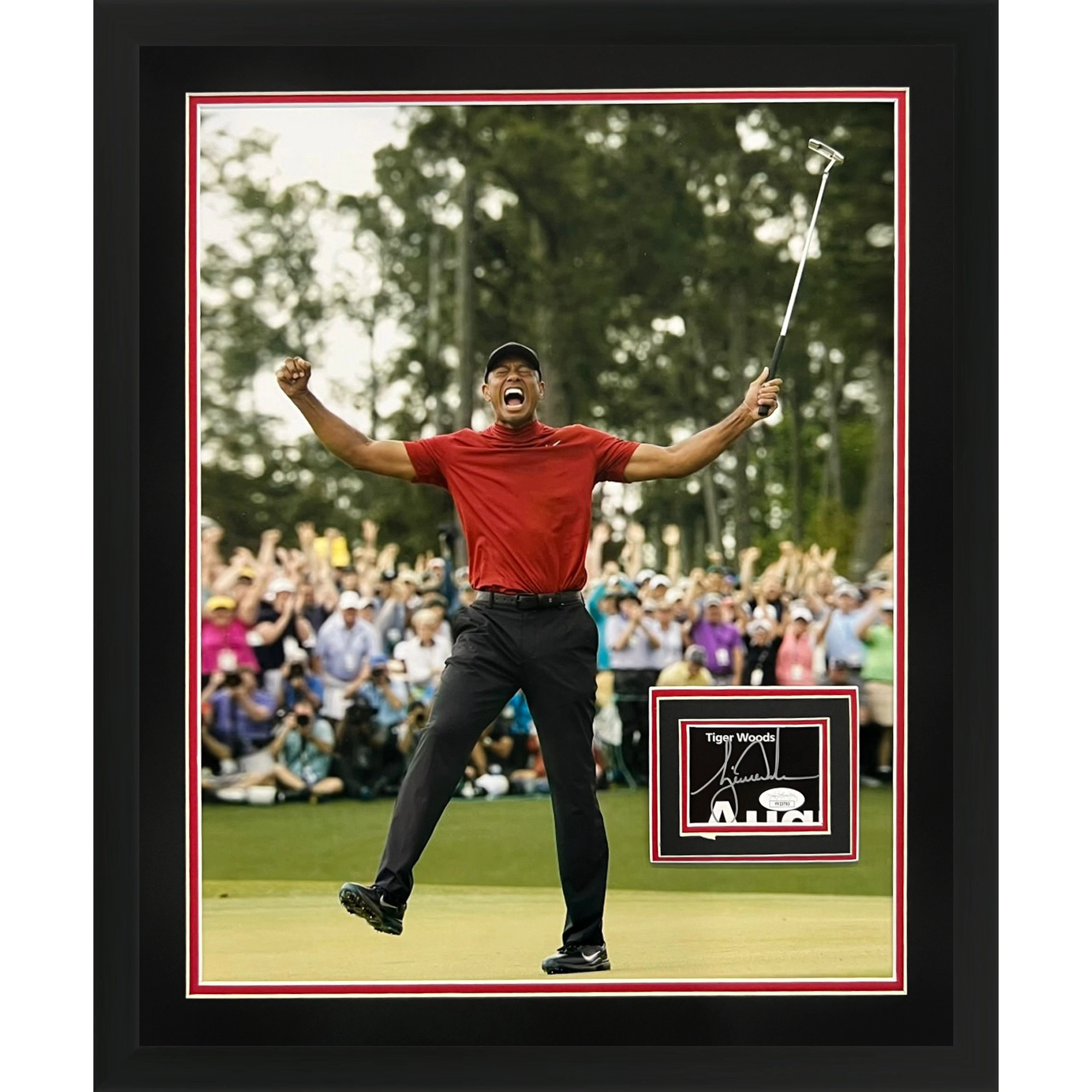 Tiger Woods 2019 Masters Celebration 16x20 Deluxe Framed with Cut Signature - JSA