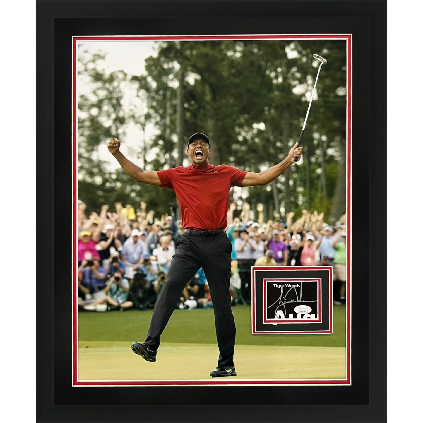 Tiger Woods 2019 Masters Celebration 16x20 Deluxe Framed with Cut Signature - JSA