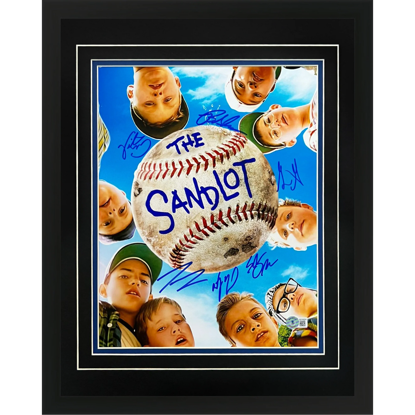 The Sandlot Cast Autographed Vertical (Looking up at Faces) Deluxe Framed 11x14 Movie Poster - 6 signatures - Beckett