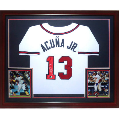 Ronald Acuna Jr. Autographed Atlanta Braves (White #13) Deluxe Framed Jersey - Beckett