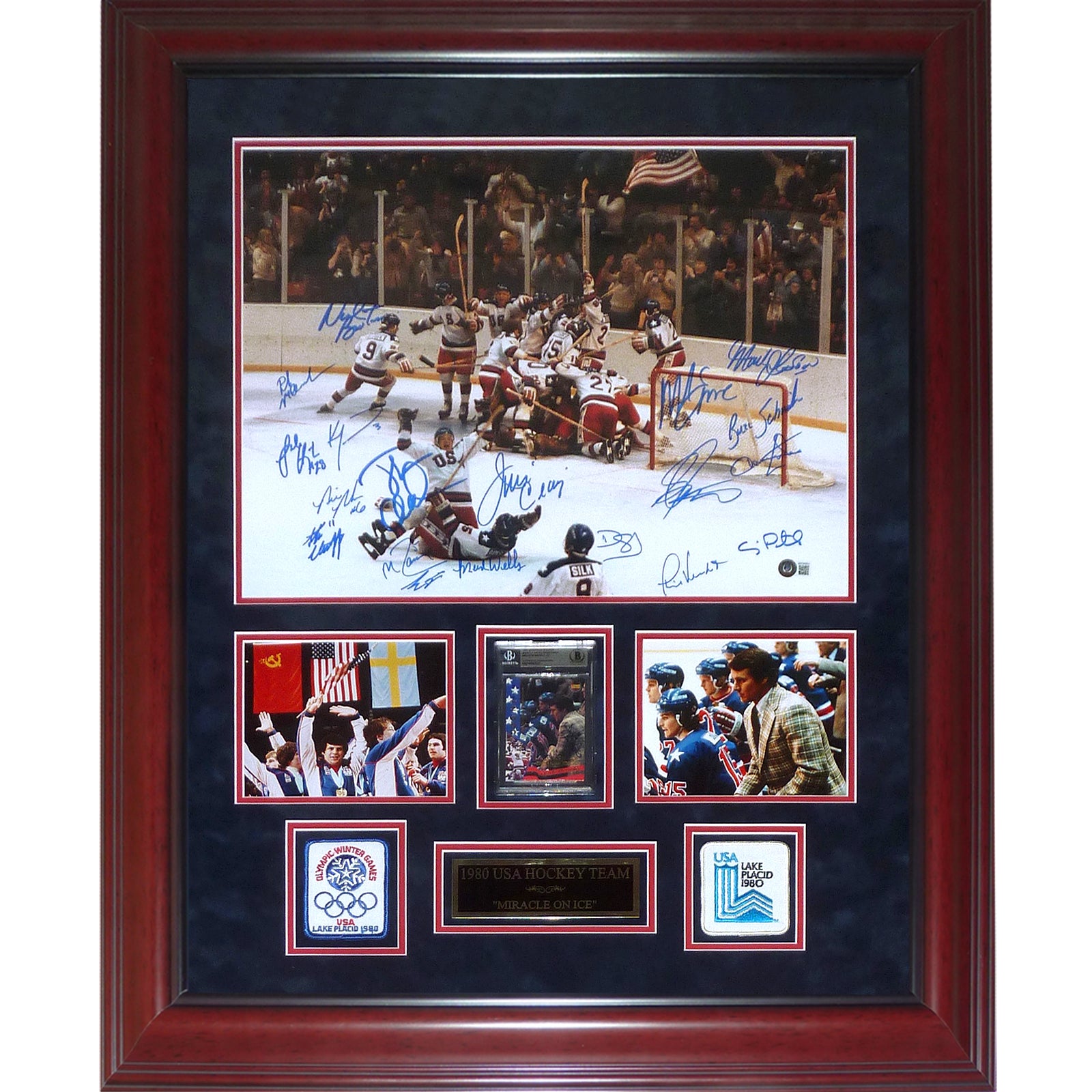 Coach Herb Brooks And 1980 USA Olympic Team Autographed Miracle On Ice Deluxe Framed 16x20 Photo - JSA, Beckett
