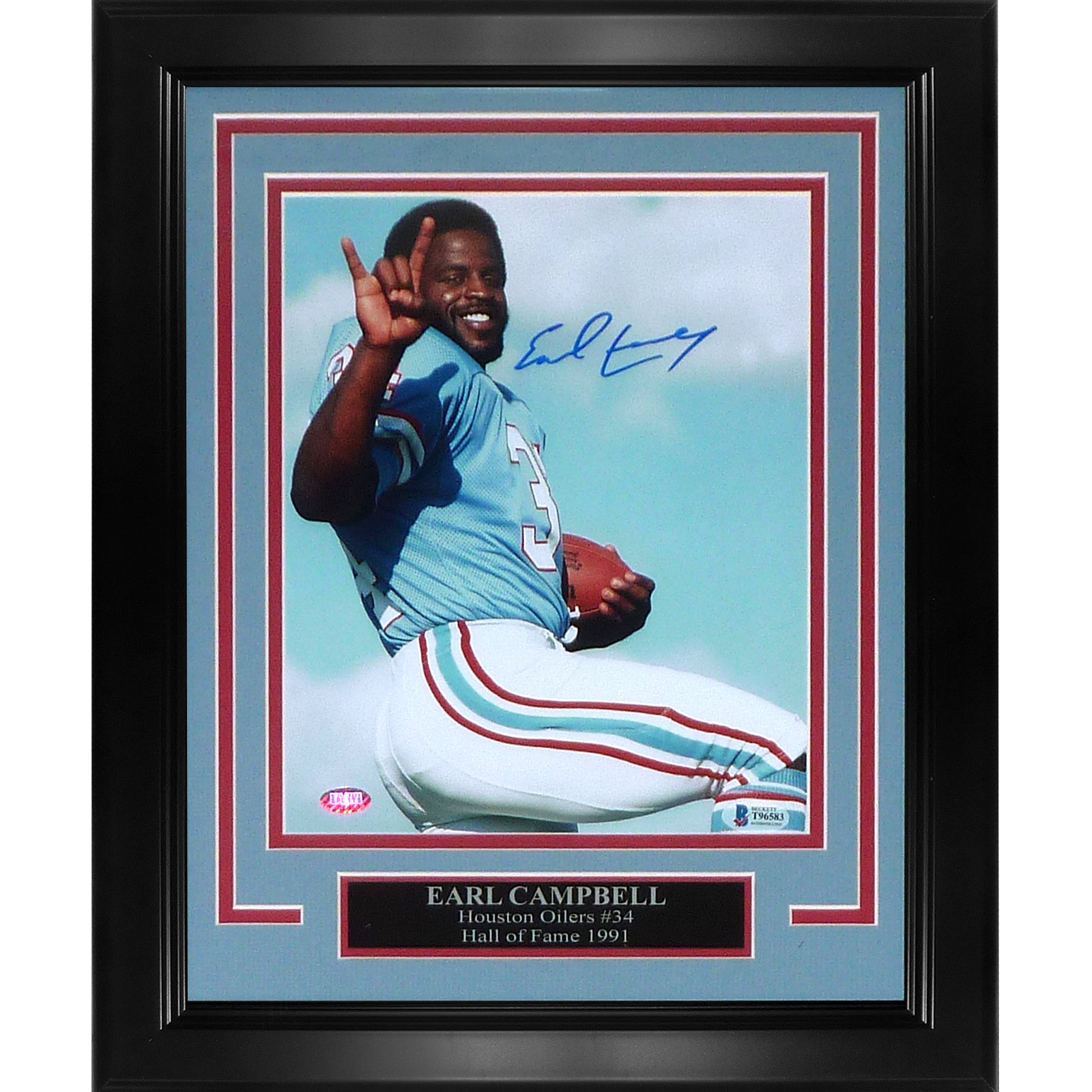 Earl Campbell Autographed Houston Oilers (Vertical Pose) Deluxe Framed 8x10 Photo