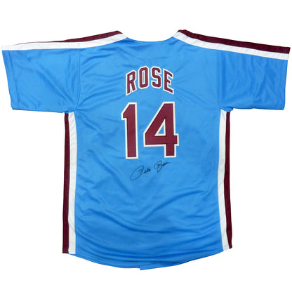 Pete Rose Autographed Philadelphia (Baby Blue #14) Custom Baseball Jersey - JSA