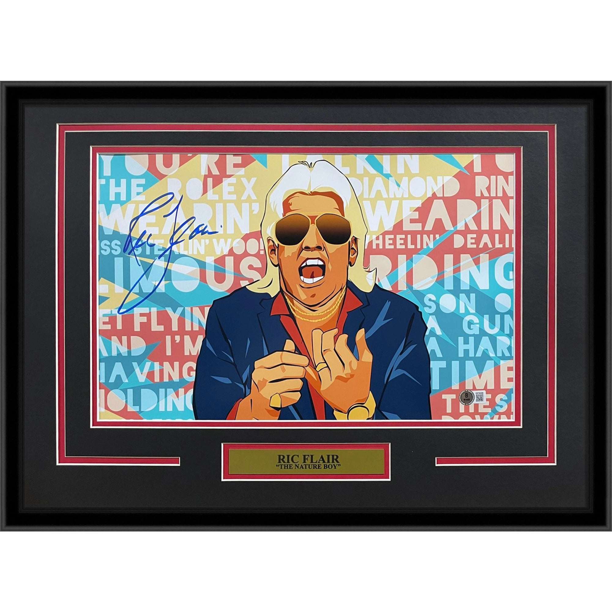 Ric Flair Autographed Wrestling (Cartoon Collage) Deluxe Framed 12x18 ...