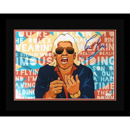 Ric Flair Autographed Wrestling (Cartoon Collage) Deluxe Framed 12x18 Photo - JSA