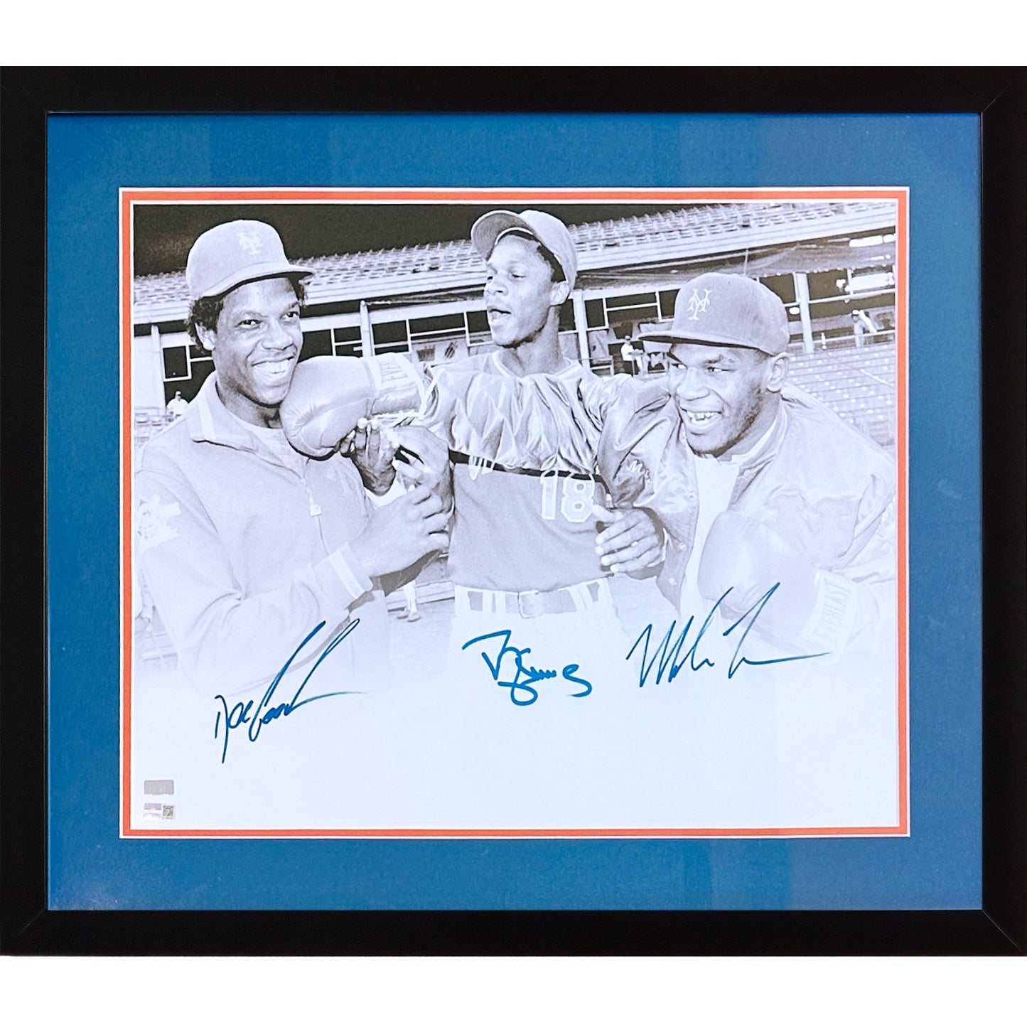 Dwight Gooden, Darryl Strawberry And Mike Tyson Autographed New York Mets (Fighting) Deluxe Framed 16x20 Photo