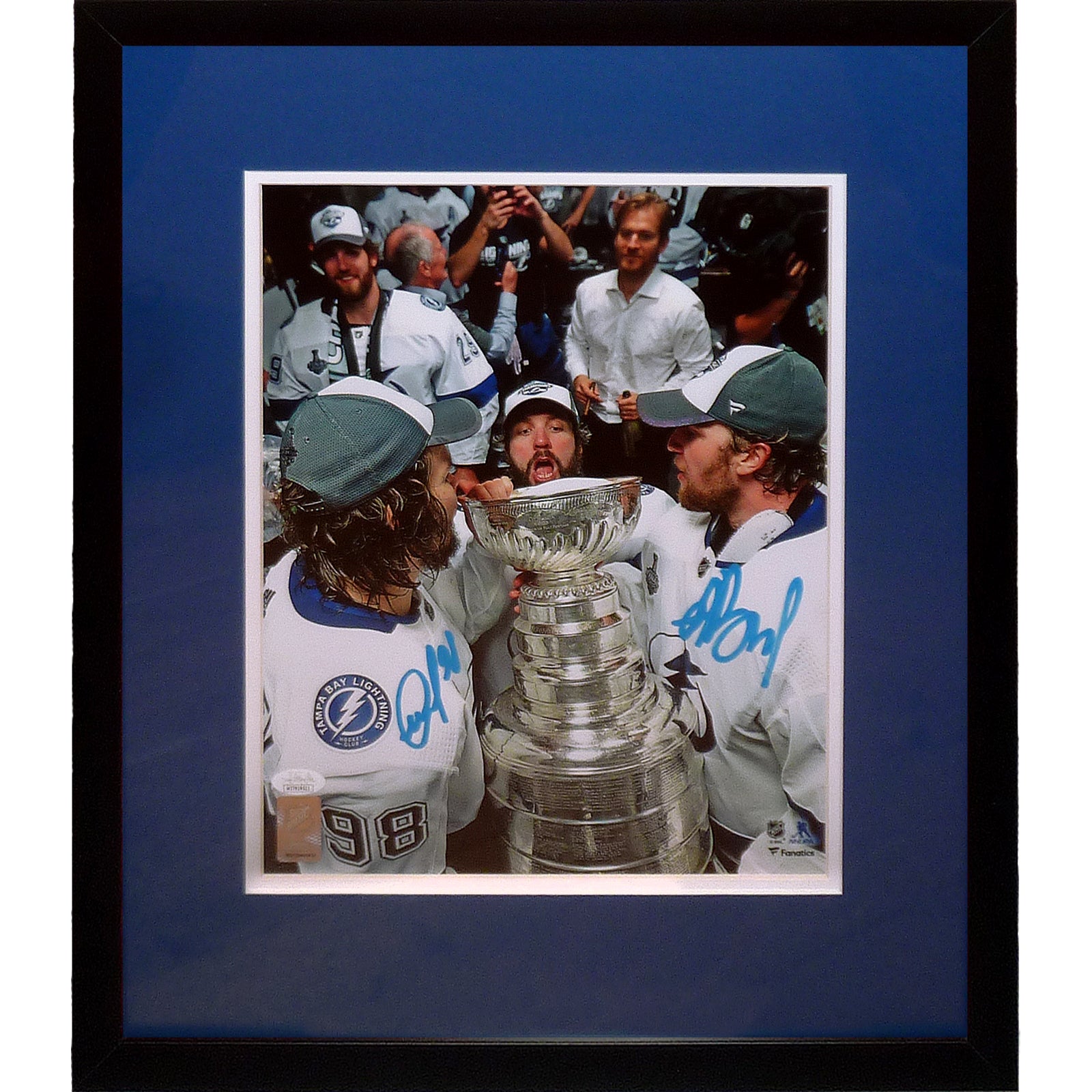 Mikhail Sergachev And Andrei Vasilevskiy Autographed Tampa Bay Lightning (Stanley Cup Trophy) Deluxe Framed 11x14 Photos - JSA