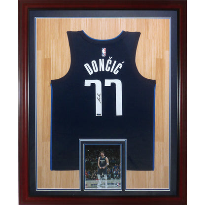 Luka Doncic Autographed Dallas Mavericks (Blue #77) Deluxe Framed Jersey - Panini