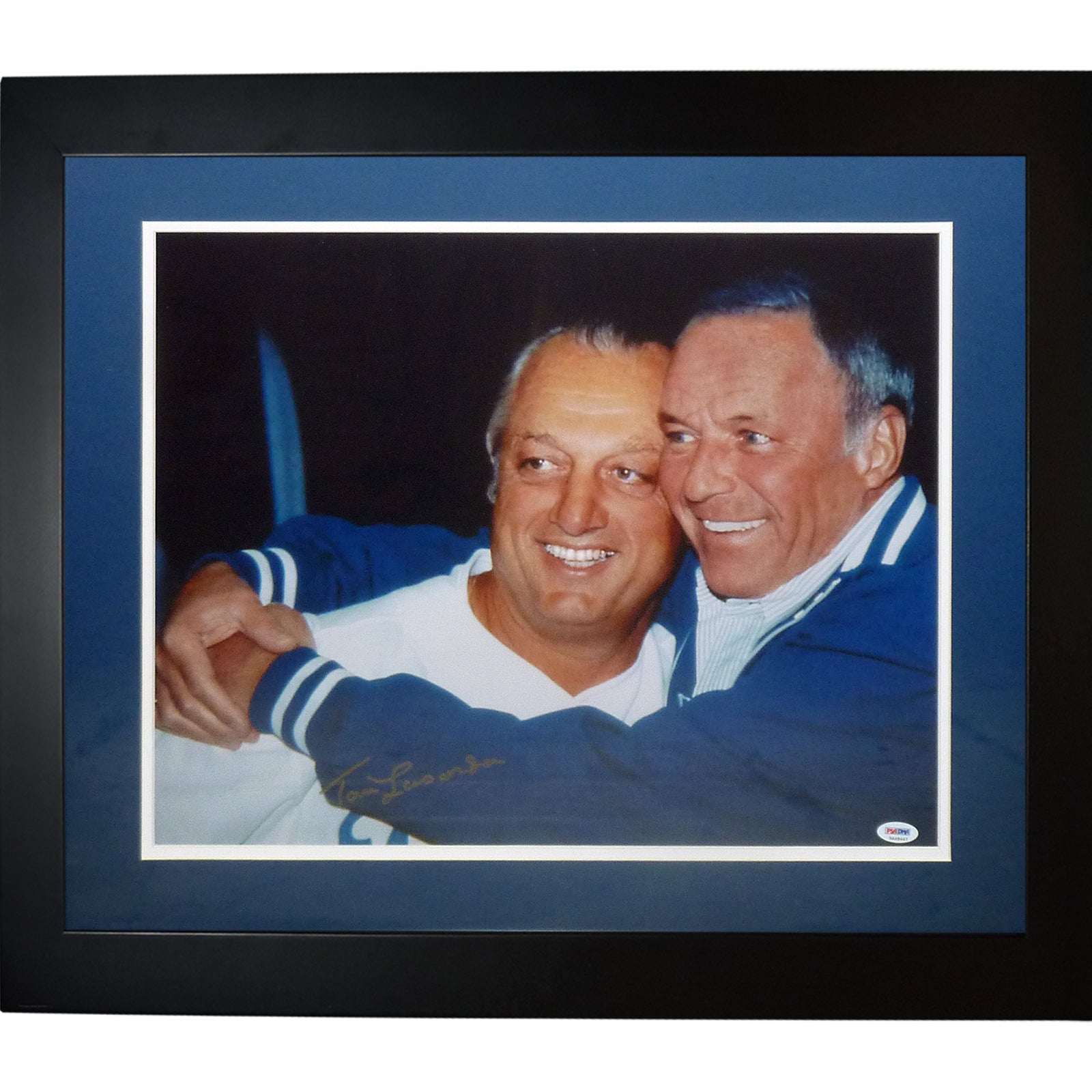 Tommy Lasorda Autographed Los Angeles Dodgers (With Frank Sinatra) Deluxe Framed 16x20 Photo - PSADNA