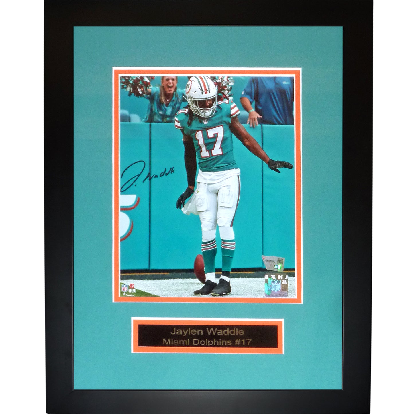 Jaylen Waddle Autographed Miami Dolphins (TD Celebration) Framed 8x10 Photo - Fanatics