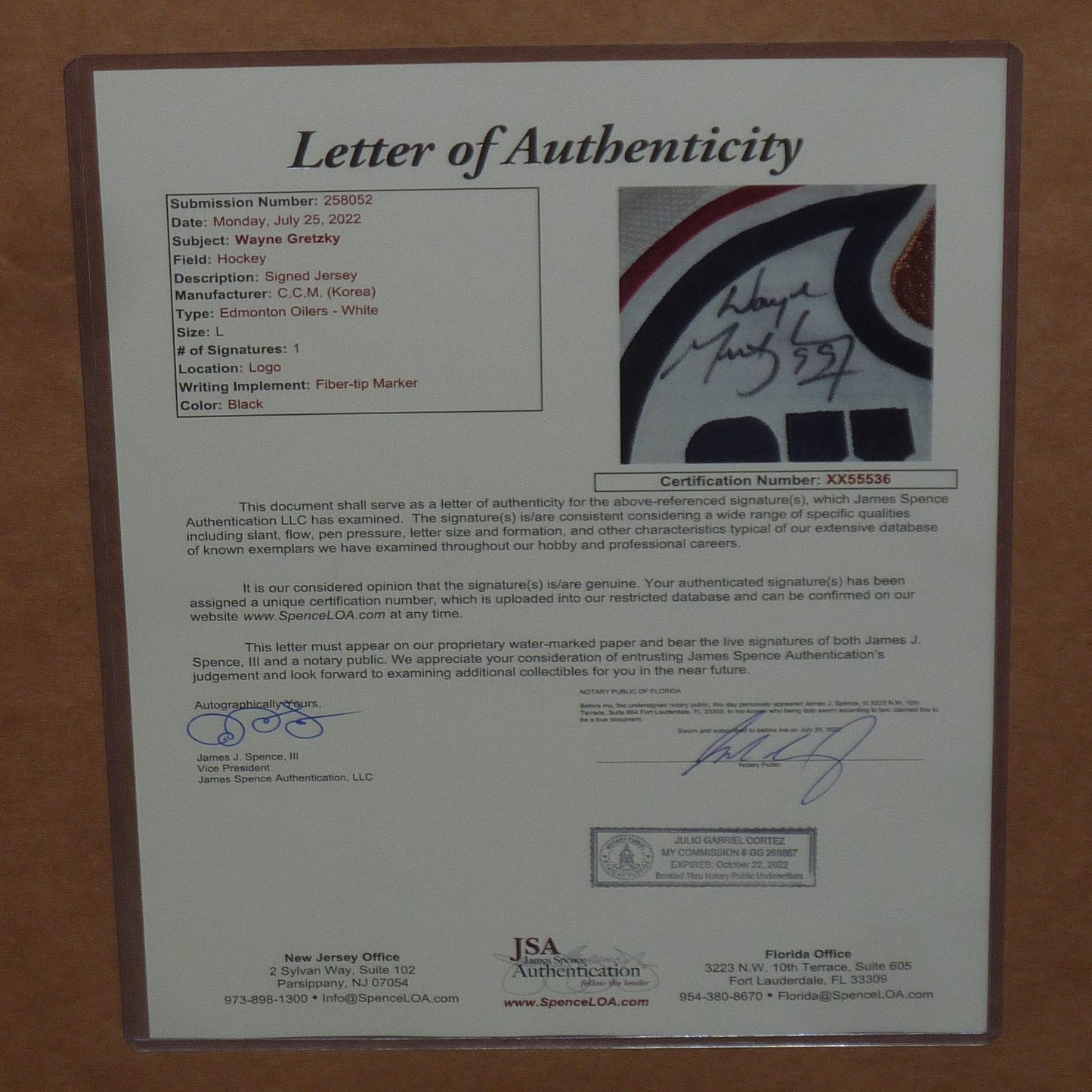 Wayne Gretzky Autographed Edmonton Oilers (White) Deluxe Framed Jersey - JSA Letter