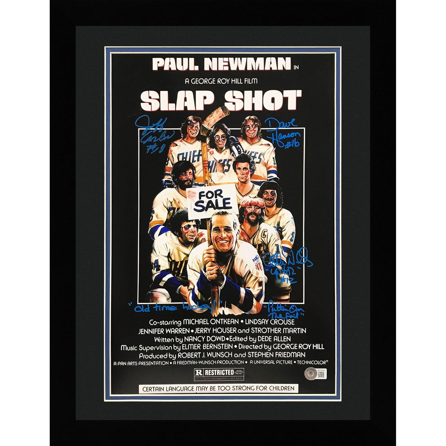 Hanson Brothers Autographed Slap Shot Movie Deluxe Framed 11x17 Movie Poster w/ Inscriptions - Beckett
