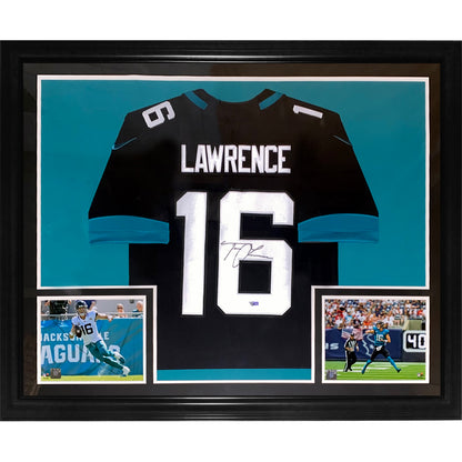 Trevor Lawrence Autographed Jacksonville Jaguars (Black #16) Nike Deluxe Framed Jersey - Fanatics