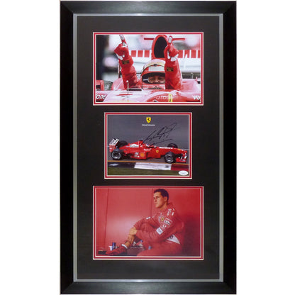 Michael Schumacher Autographed Formula One Racing Deluxe Framed Triple Photo Piece – JSA