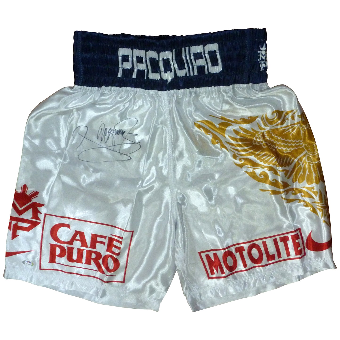 Manny Pacquiao Autographed Philippines (White) Team Pacquiao Boxing Trunks - PSADNA