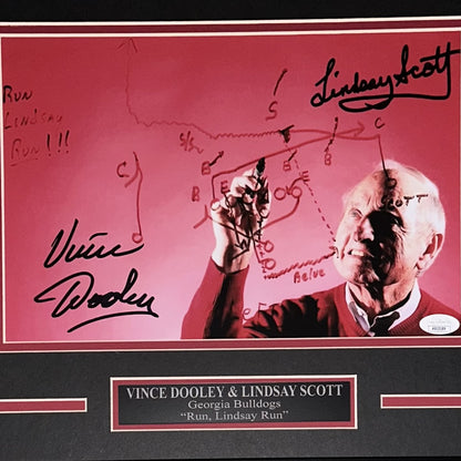 Vince Dooley And Lindsay Scott Autographed Georgia Bulldogs (Run Lindsay Run Play) Deluxe Framed 8_12 Photo - JSA