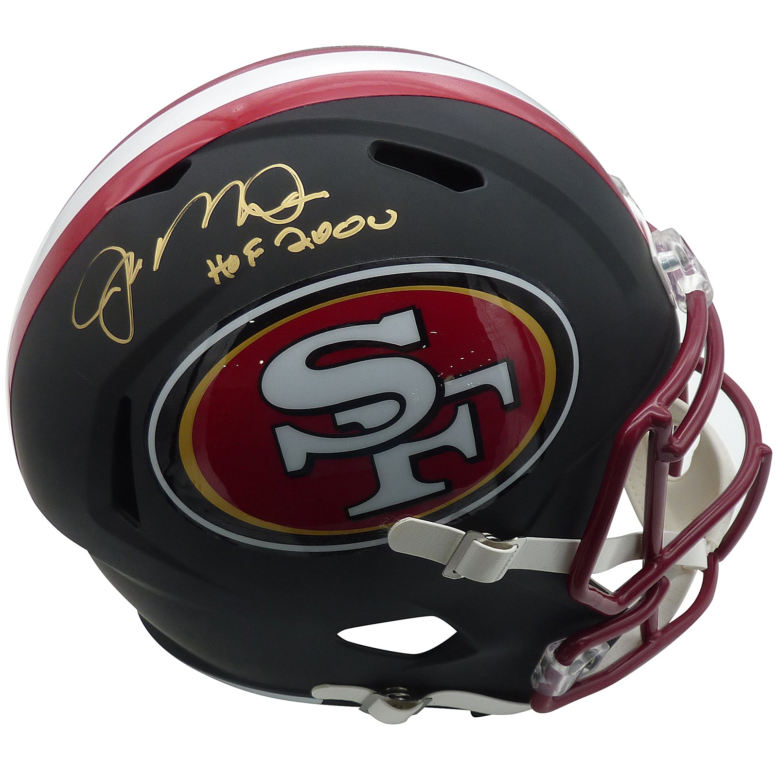 Joe Montana Autographed San Francisco 49ers (FLAT BLACK Alternate) Deluxe Full-Size Replica Helmet w/ HOF 2000 - Beckett Witness