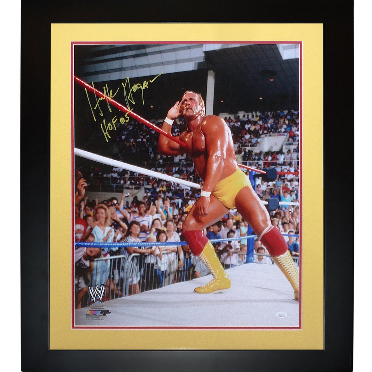 Hulk Hogan Autographed WWE Wrestling Deluxe Framed 20x24 Classic Photo w/ "HOF" - JSA