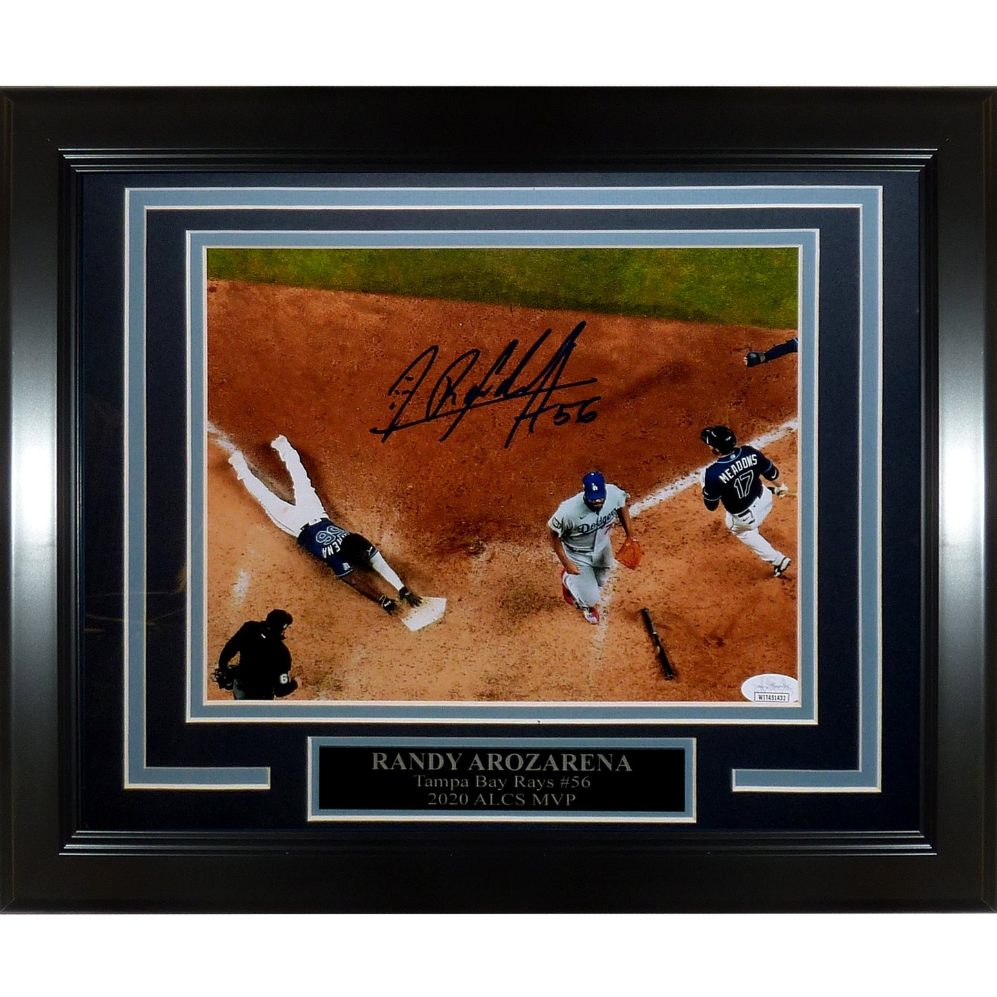 Randy Arozarena Autographed Tampa Bay Rays (2020 World Series Game 6 Slide) Framed 8×10 Photo – JSA