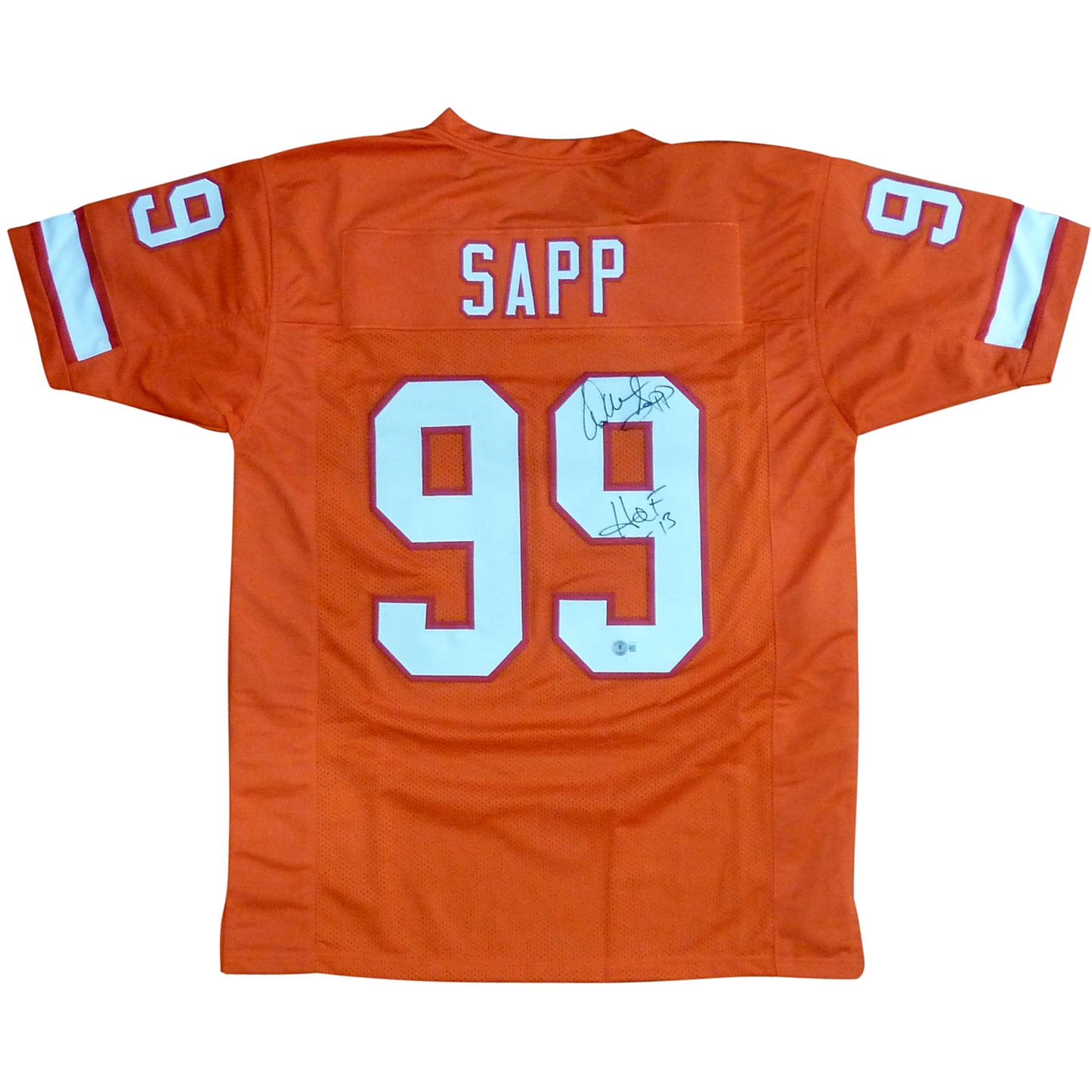 Warren Sapp Autographed Tampa Bay (Creamsicle Orange #99) Custom Jersey w/ "HOF 13" - Beckett
