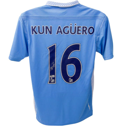 Kun Aguero Autographed Manchester City Soccer Jersey - BAS