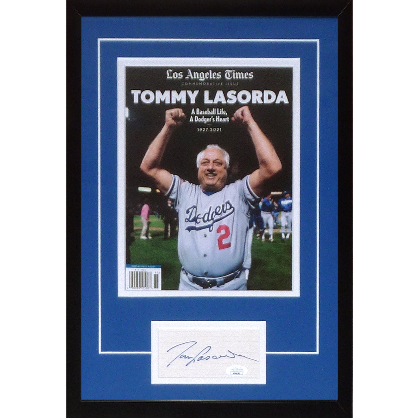 Tommy Lasorda Autographed Los Angeles Dodgers Deluxe Framed Piece with Los Angeles Times Commemorative Issue - JSA