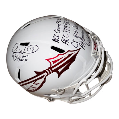 Charlie Ward Autographed Florida State (WHITE Alternate) Full-Size Replica with Stats - JSA