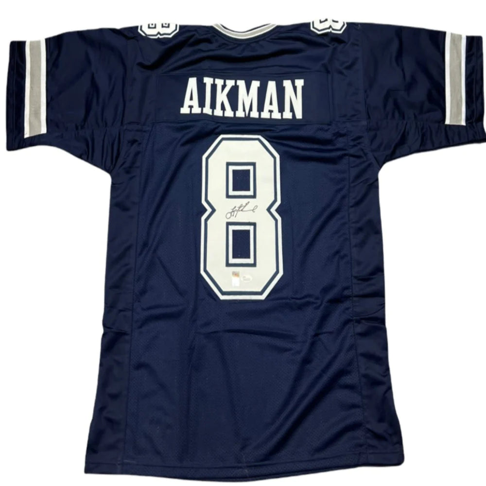 Troy Aikman Autographed Dallas (Blue #8) Custom Jersey - BAS